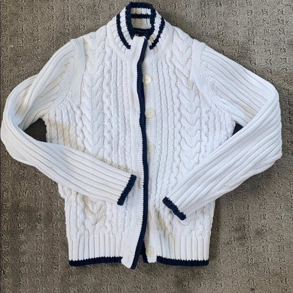 Brooks brothers white sweater navy piping